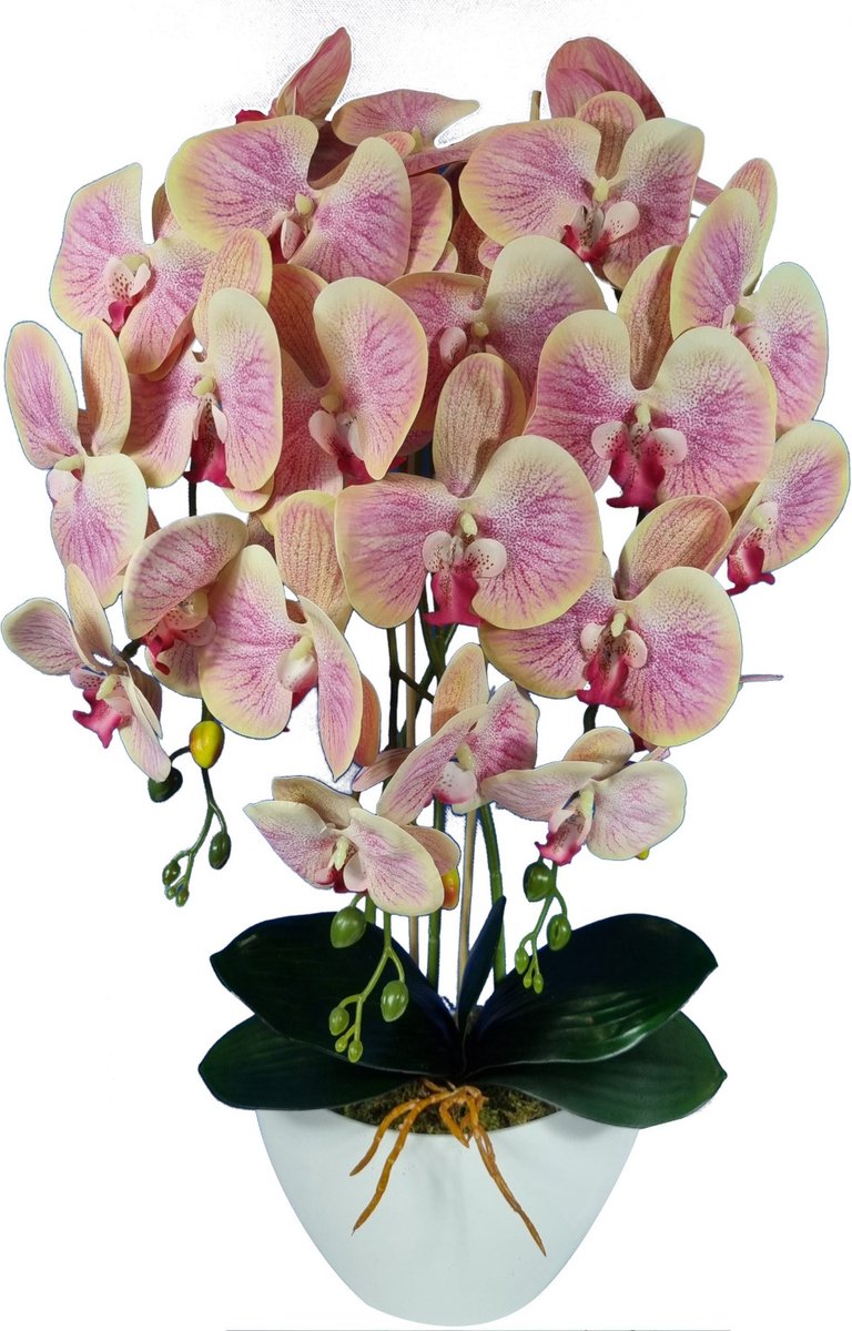 Damich - Kunst Orchidee in Bloempot met 3 stelen - Hoogte 60cm - Lichtroze