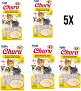 Inaba - Churu Chicken Cheese Kattensnack - Zachte Kattensnack - Kitten Snacks - Gezonde Kattensnack - 5 x 56 gram - Voordeelverpakking