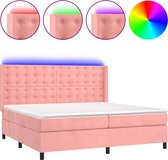 vidaXL - Boxspring - met - matras - en - LED - fluweel - roze - 200x200 - cm