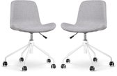 Nolon Nout-Fé Bureaustoelen Set van 2 Lichtgrijs - Stof - Verstelbaar - Wieltjes - Wit Onderstel