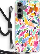 Case Company® - Hoesje met koord geschikt voor Samsung Galaxy S24 hoesje met Koord - Watercolor Brushstrokes - Telefoonhoesje met Zwart Koord - Bescherming aan alle Kanten en Over de Schermrand