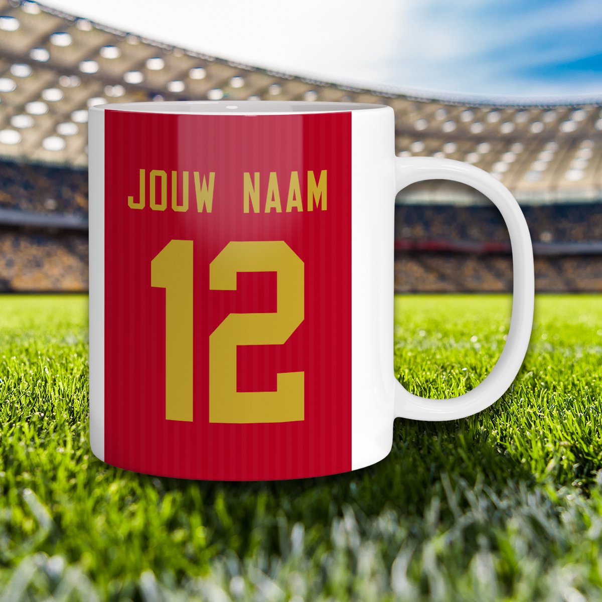 Ajax Mok - Gepersonaliseerd met naam en nummer - 325ml - Voetbal cadeau Mokken - Ajax Artikelen Shirt Mok - Kleurmedia.nl®
