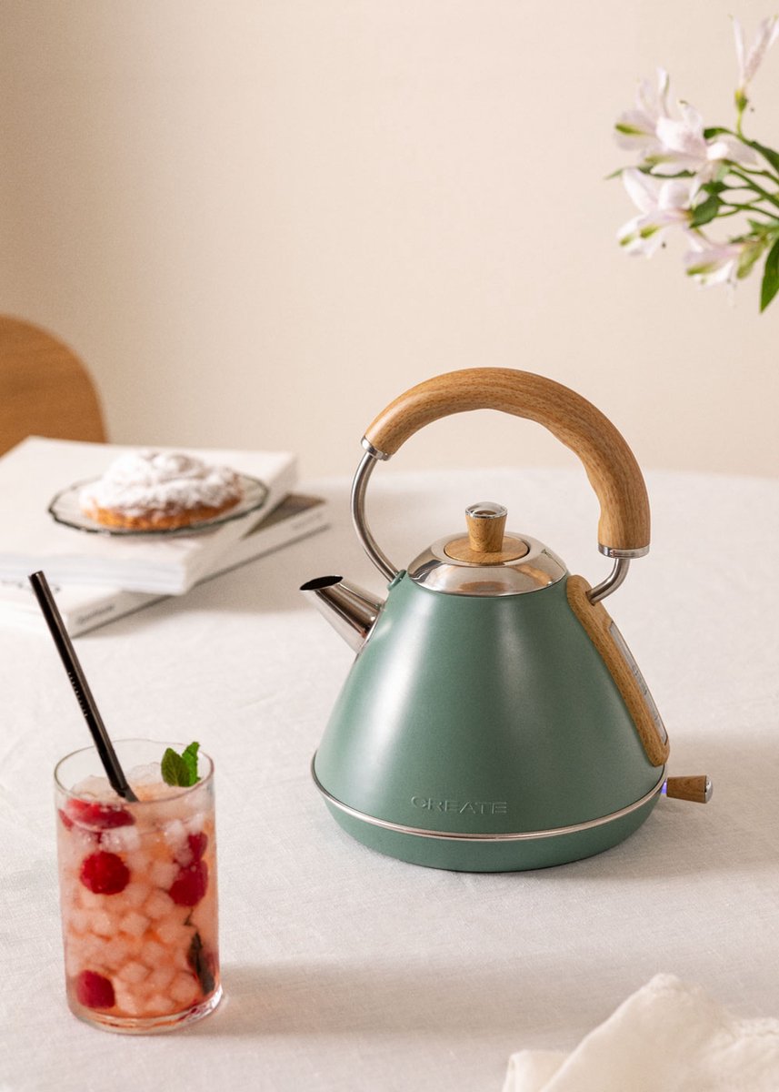 CREATE - Waterkoker 1 L - 1200 Watt - RVS - BPA vrij - Elektrisch - Antikalk - Sage - KETTLE RETRO M — afbeelding 4