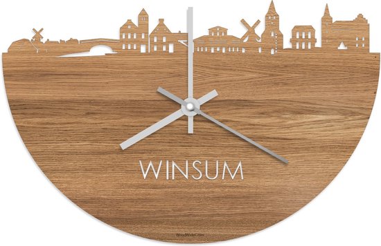 Skyline Klok Winsum Eikenhout - Ø 40 cm - Stil uurwerk - Wanddecoratie - Meer steden beschikbaar - Woonkamer idee - Woondecoratie - City Art - Steden kunst - Cadeau voor hem - Cadeau voor haar - Jubileum - Trouwerij - Housewarming - WoodWideCities