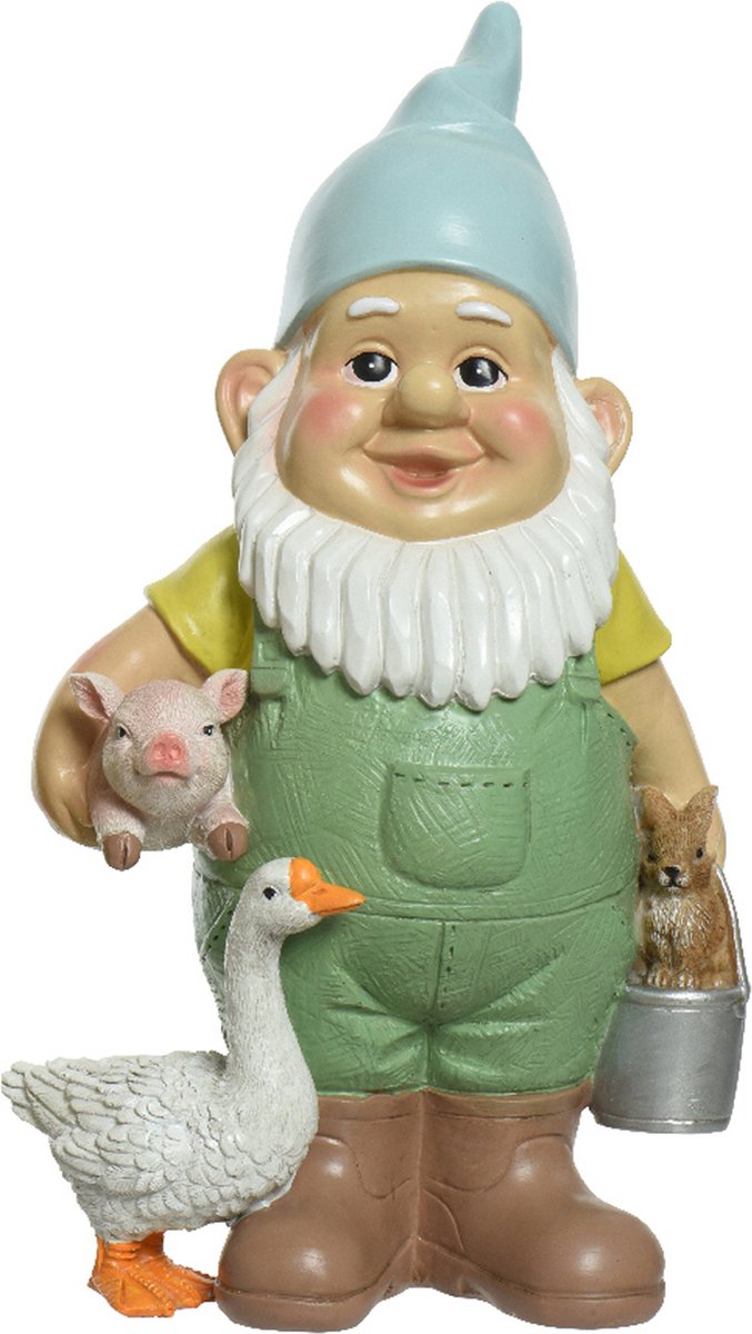 Decoris Tuinkabouter met dieren kunststeen H29 cm tuinbeeld