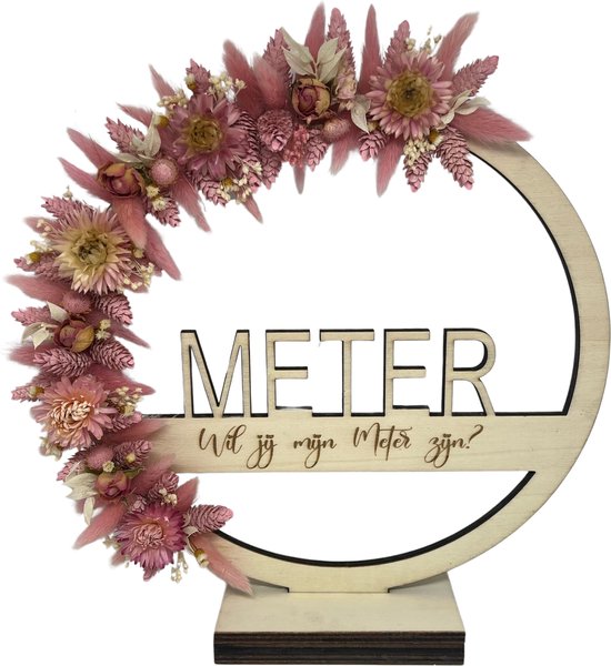 Hoepel droogbloemen Wil jij mijn meter zijn? | roze | 28cm diameter | cadeau | meter vragen | meter worden | peettante vragen | peettante worden | droogbloemen | flowerhoop