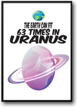 The earth can fit 63 times in Uranus fotolijst met glas - Prachtige kwaliteit - Mancave - Ruimte - Ruimtevaart - Astronaut - Kamer - Student - Harde lijst - Glazen plaat - inclusief ophangsysteem - Grappige Poster