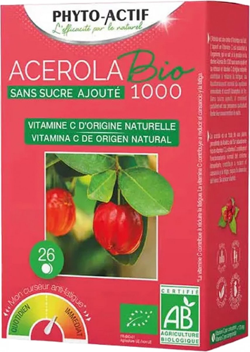 Goedkoopste Phyto-Actif Acerola 1000 Zonder Toegevoegde Suiker Biologisch 24 Tabletten