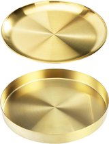 Set van 2 ronde dienbladen roestvrij staal goud 20 cm diameter 2 stijlen dienblad en bord goud kaarsenbak opbergbak decoratief dienblad voor bar keuken badkamer