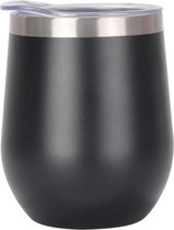 Wijn Tumbler-Luxe wijnkoeler - RVS - Isolerend – Cocktail Drinkbeker - 350ml - Met deksel en rietje -Tumbler Zwart.