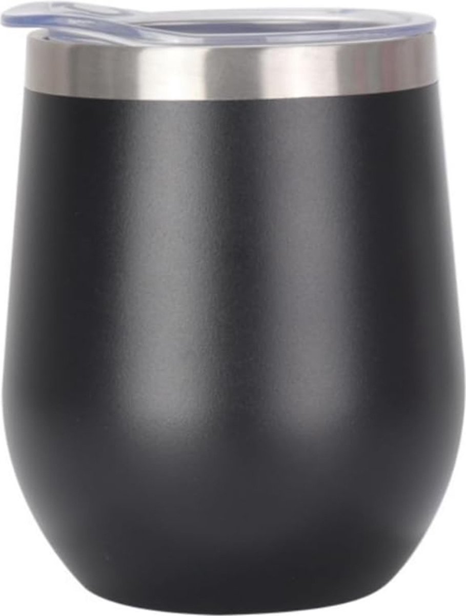 Wijn Tumbler-Luxe wijnkoeler - RVS - Isolerend – Cocktail Drinkbeker - 350ml - Met deksel en rietje -Tumbler Zwart.
