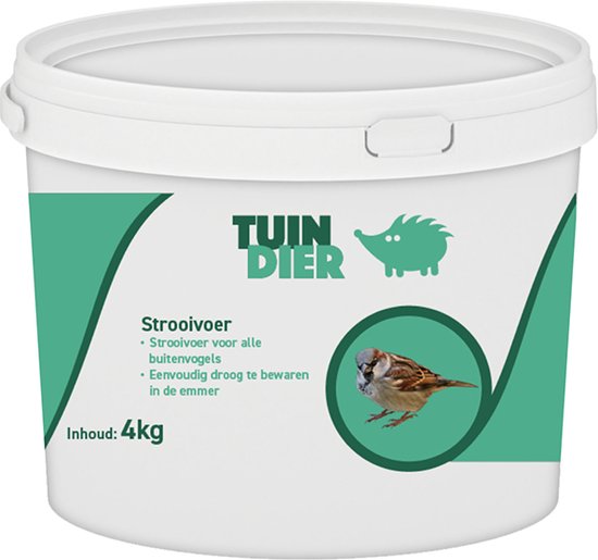 Strooivoer emmer | TUIN-DIER® | Vogelvoer buitenvogels | Met zonnebloempitten | In handige bewaaremmer | 4.000 gram | 4 kilogram