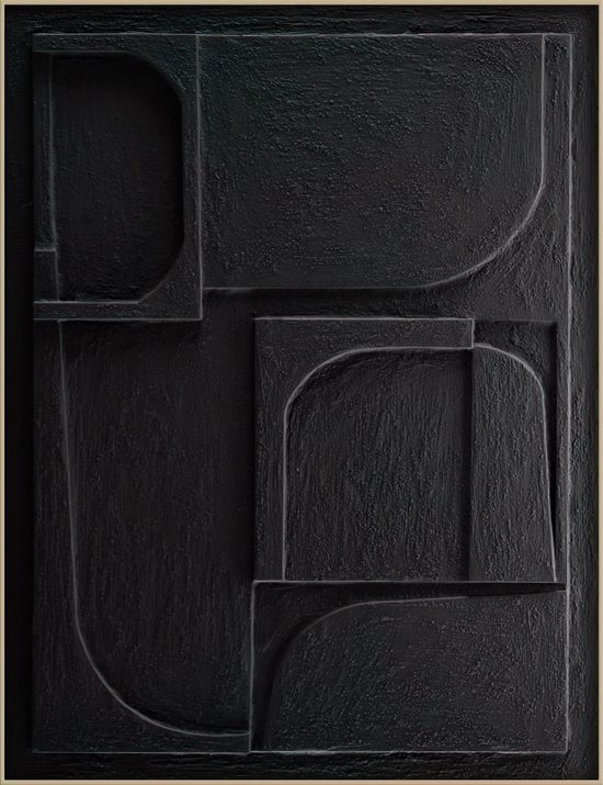 Ter Halle - Schilderij - 3D Art - Zwarte Ruwe Abstracte Figuren - 80x120cm
