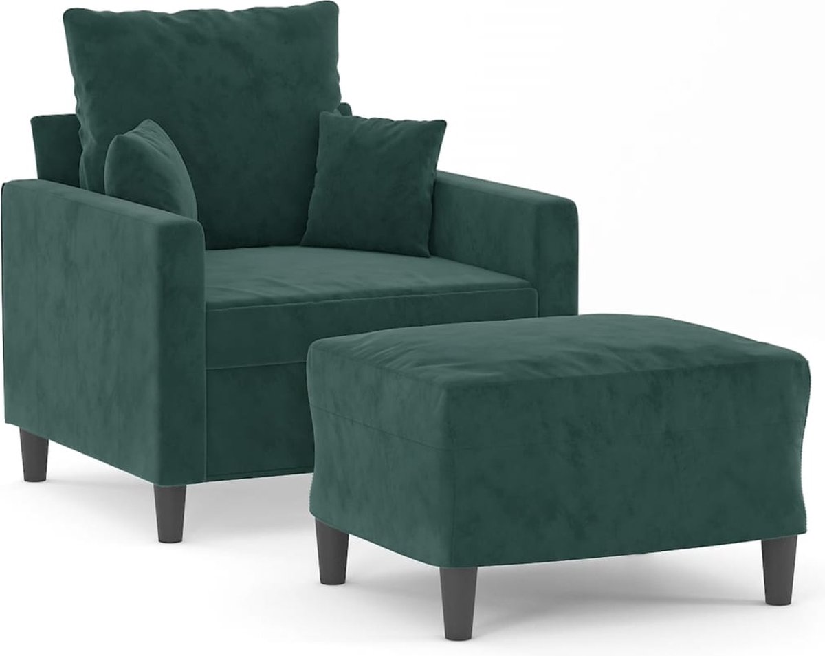 vidaXL Fauteuil - met - voetenbank - 60 - cm - fluweel - donkergroen