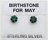 Zilveren oorknopjes groene smaragd kleur - 5 mm - geboortesteen mei
