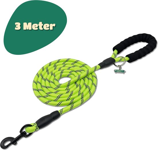 Mister Mill Laisse réfléchissante pour chien 3 mètres Jaune Vert - Riem Chiens - Laisse pour chien - Laisse pour Chiens