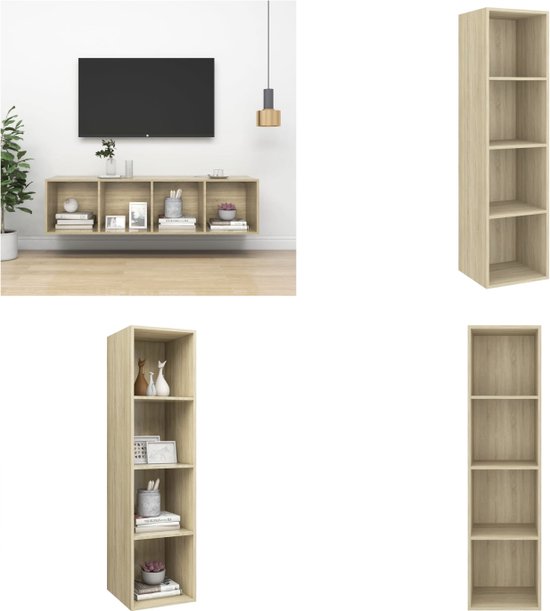 vidaXL Tv-wandmeubel 37x37x142-5 cm spaanplaat sonoma eikenkleurig - Tv-kast - Tv-kasten - Televisiekast - Televisiekasten