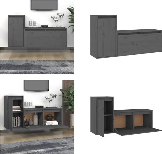 vidaXL Tv-meubelen 2 st massief grenenhout grijs - Tv-kast - Tv-kasten - Tv-meubel - Hifi-meubel