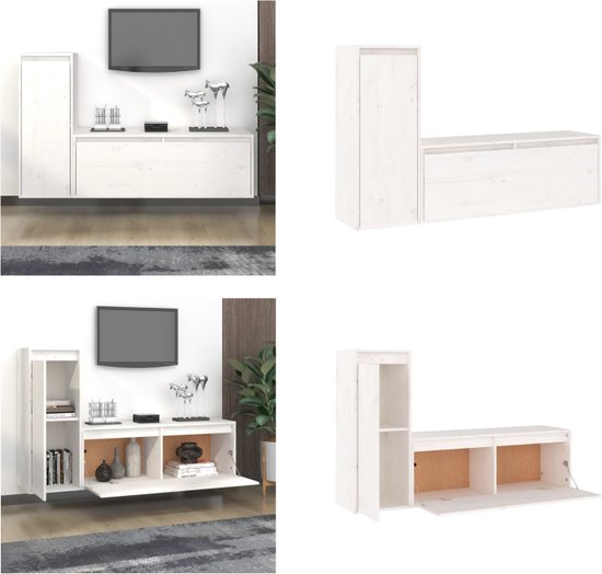 vidaXL Tv-meubelen 2 st massief grenenhout wit - Tv-kast - Tv-kasten - Tv-meubel - Hifi-meubel