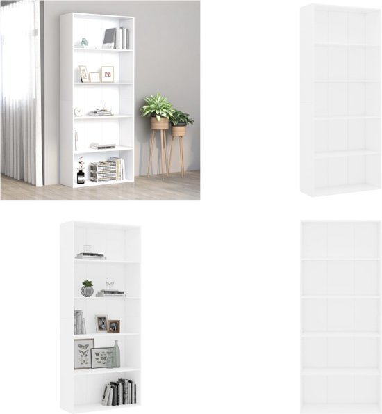 vidaXL Bibliothèque avec 5 étagères 80x30x189 cm Aggloméré Blanc - Bibliothèque - Bibliothèques - Placard - Armoires