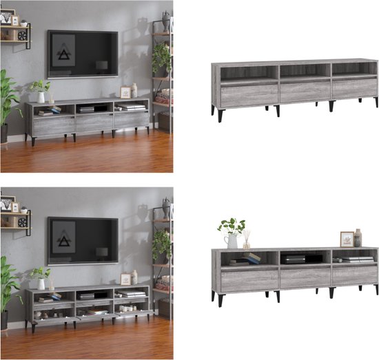 vidaXL Tv-meubel 150x30x44-5 cm bewerkt hout grijs sonoma eikenkleurig - Tv-meubel - Tv-meubels - Tv-standaard - Televisiemeubel