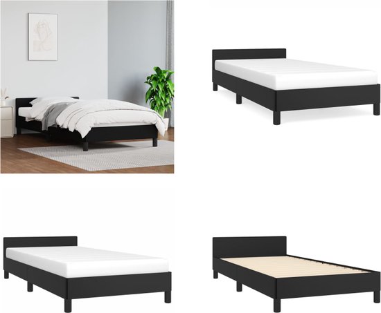 vidaXL Bedframe met hoofdbord kunstleer zwart 90x190 cm - Bedframe Met Hoofdbord - Bedframes Met Hoofdborden - Bedframe - Bed