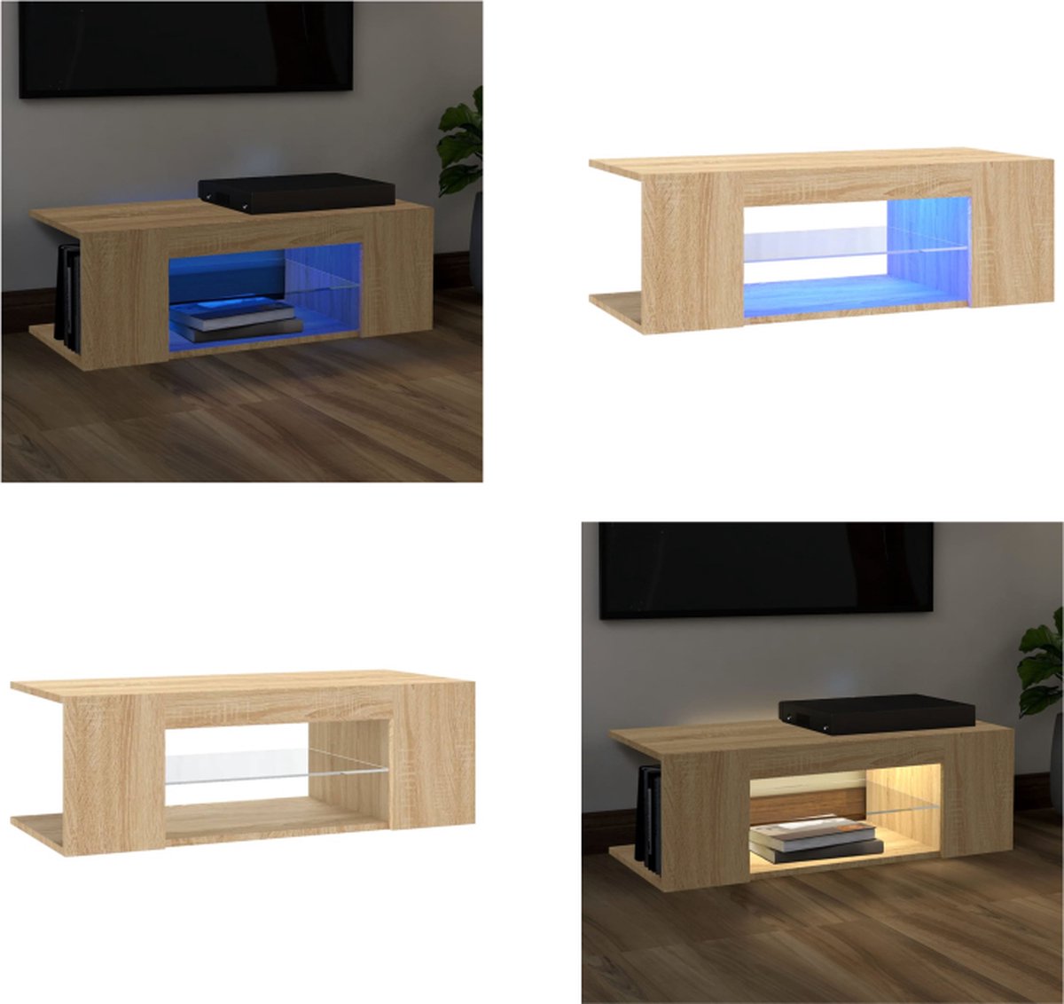 vidaXL Tv-meubel met LED-verlichting 90x39x30 cm sonoma eikenkleurig - Tv-kast - Tv-kasten - Televisiekast - Televisiekasten