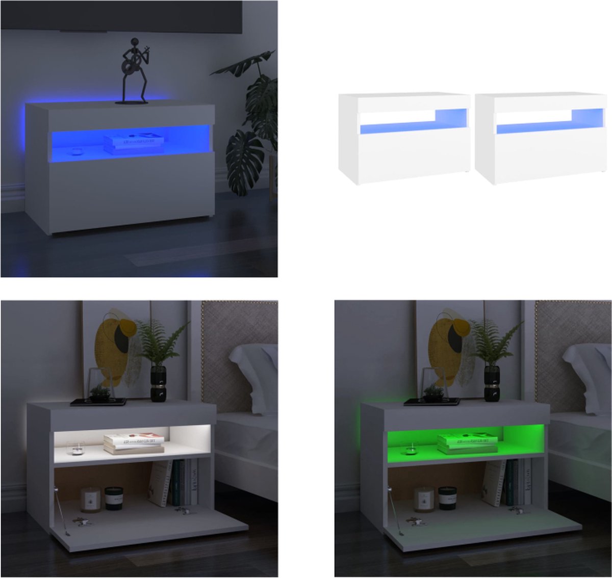 vidaXL Tv-meubelen 2 st met LED-verlichting 60x35x40 cm wit - Tv-kast - Tv-kasten - Televisiekast - Televisiekasten