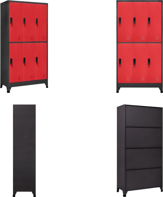 vidaXL Lockerkast 90x45x180 cm staal antracietkleurig en rood - Lockerkast - Lockerkasten - Opbergkast - Kast