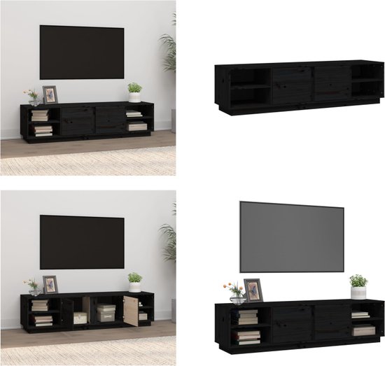 vidaXL Tv-meubel 156x40x40 cm massief grenenhout zwart - Tv Meubel - Tv Meubels - Tv Kast - Tv Kasten
