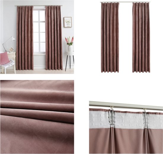 vidaXL Gordijnen verduisterend 2 st met haken 140x225 cm fluweel roze - Gordijn - Gordijnen - Verduisterend Gordijn - Verduisterende Gordijnen