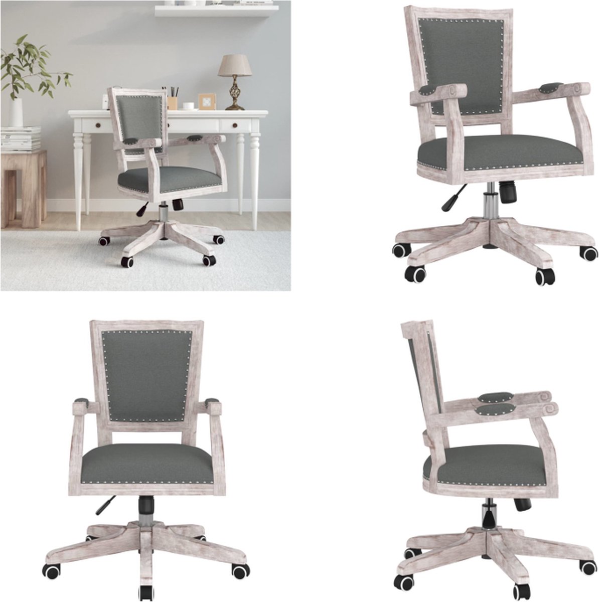 vidaXL Kantoorstoel draaibaar stof donkergrijs - Kantoorstoel - Kantoorstoelen - Stoel - Bureaustoel