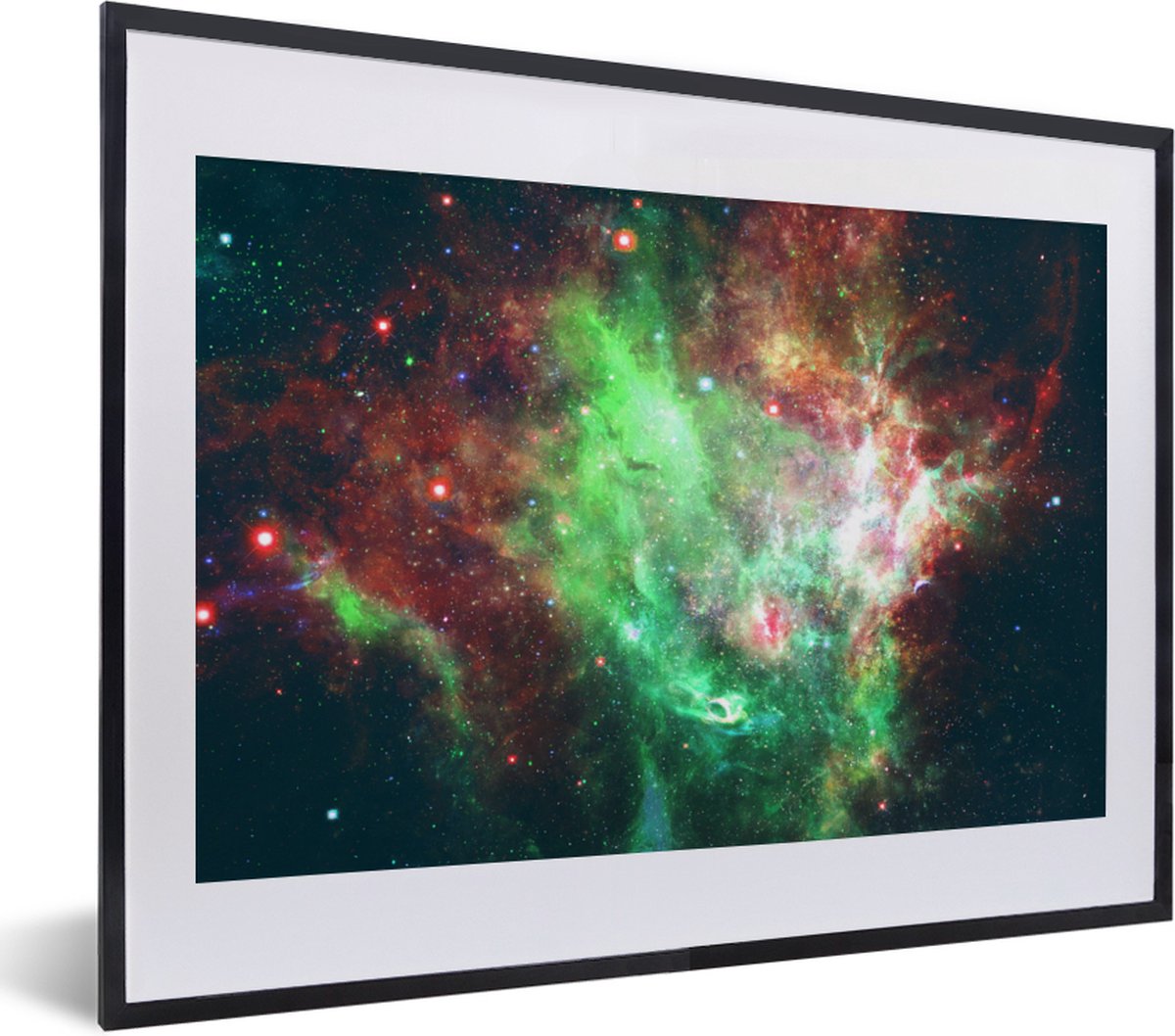 Fotolijst incl. Poster - Ruimte - Sterren - Groen - 40x30 cm - Posterlijst