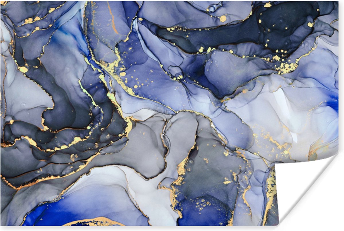 Poster Marmer - Goud - Abstract - Blauw - 60x40 cm
