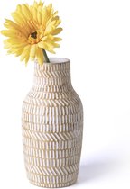 Rustieke beige vaas voor woondecoratie, vaas met crèmekleurig glazuur, decoratieve bloemenvaas voor tafel, schoorsteenmantel, woonkamer en kantoor, 20 cm hoog