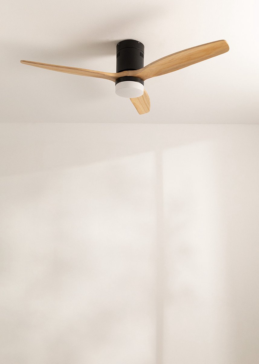 CREATE - Plafondventilator 40W silent Ø132 cm met litch Controller voor wandmontage + afstandsbediening - Messen Naturel hout - WIND CALM
