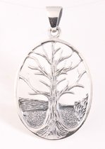 Opengewerkte ovale zilveren hanger met levensboom