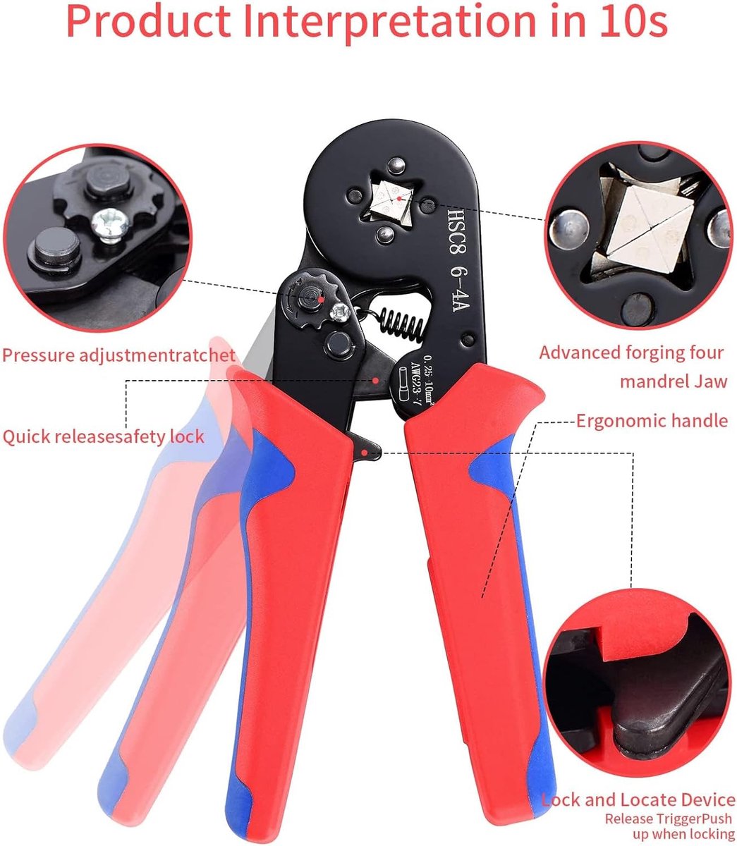 Krimptang adereindhulzen,Preciva kabelschoenen set kabelschoentang voor 0,25-6 mm² kabelhulzen kabelschoen tang, krimptang perstang met 1900 stuks
