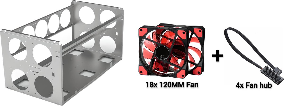 Nereb - 6 tot 10 GPU Stackable Open Air Mining Frame - Inclusief fans & Fan hubs