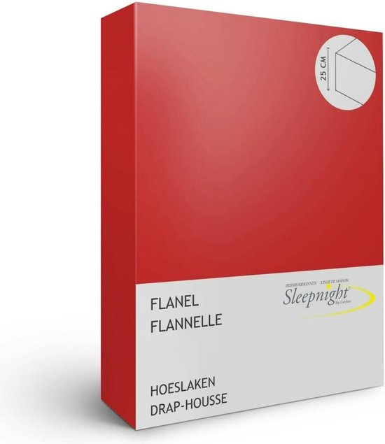 Sleepnight Hoeslaken - Flanel - (hoekhoogte 25 cm ) rouge - B 160 x L 200 cm - Lits-jumeaux - Geschikt voor Standaard Matras - 550795-B 160 x L 200 cm