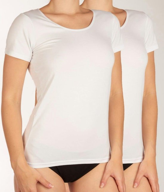 Comfortabel & Zijdezacht Bamboo Basics Kate - Bamboe T-shirts (Multipack 2 stuks) Dames - Korte Mouwen - Wit - XL
