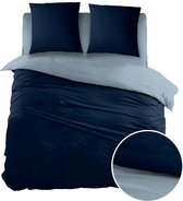 Sleepnight - Flanel Navy blue Light blue Effen - LP000296 - B 270 x L 220 cm/B 270 x L 200 cm - Lits-jumeaux extra breed - Omkeerbaar
