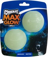 Max Glow Bal Medium - 2-Pack Lichtgevende Hondenspeelballen van 6 cm - Duurzaam Natuurlijk Rubber - Ideaal voor Nachtspel