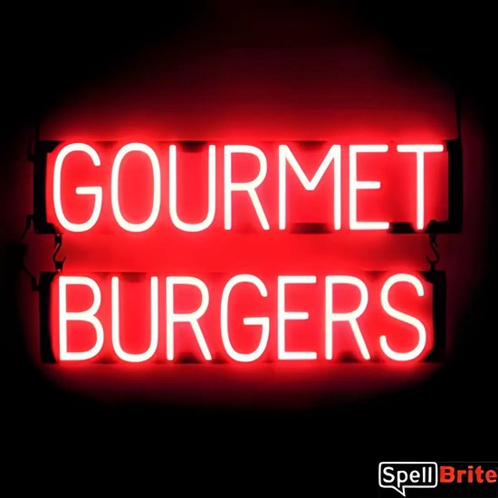 GOURMET BURGERS - Lichtreclame Neon LED bord verlicht | SpellBrite | 73 x 38 cm | 6 Dimstanden - 8 Lichtanimaties | Reclamebord neon verlichting