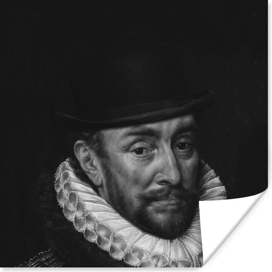 Poster Portret van Willem I - Adriaen Thomasz - Zwart - Wit - 50x50 cm