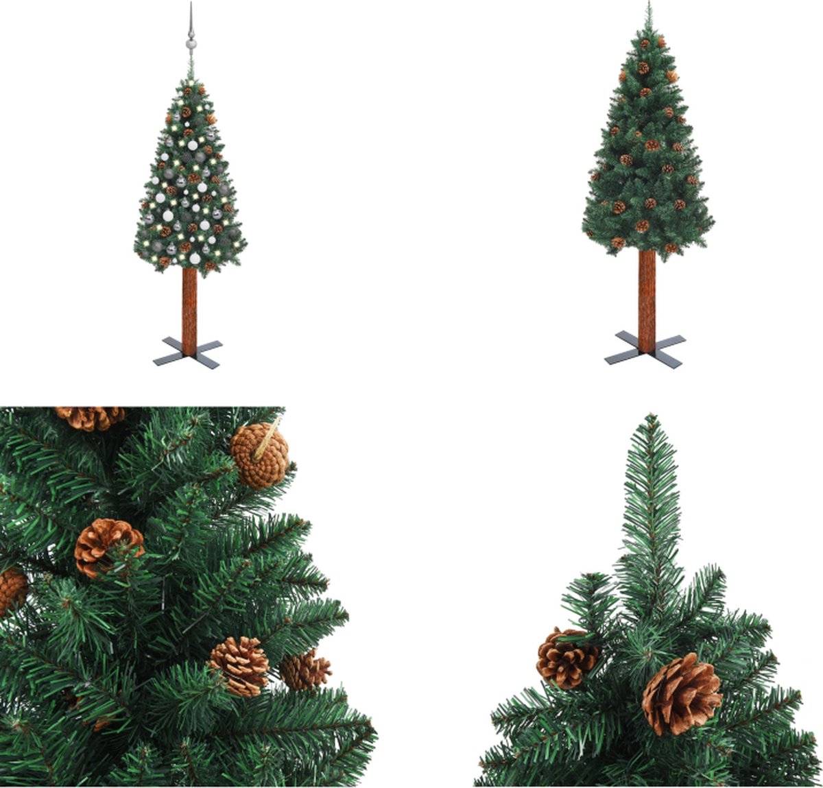 vidaXL Kerstboom met LED's en kerstballen smal 150 cm PVC groen - Kunstkerstboom - Kunstkerstbomen - Kerstboom - Kerstdecoratie