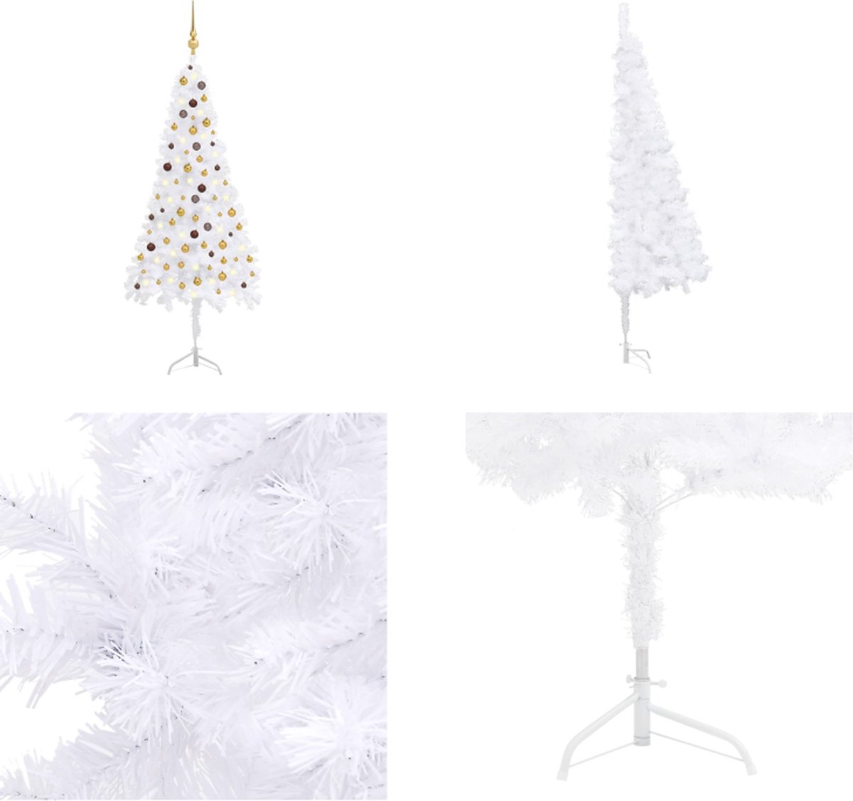 vidaXL Kunstkerstboom met LED's en kerstballen hoek 240 cm PVC wit - Kerstboom - Kerstbomen - Kerstboom Met LED - Kerstbomen Met LED's