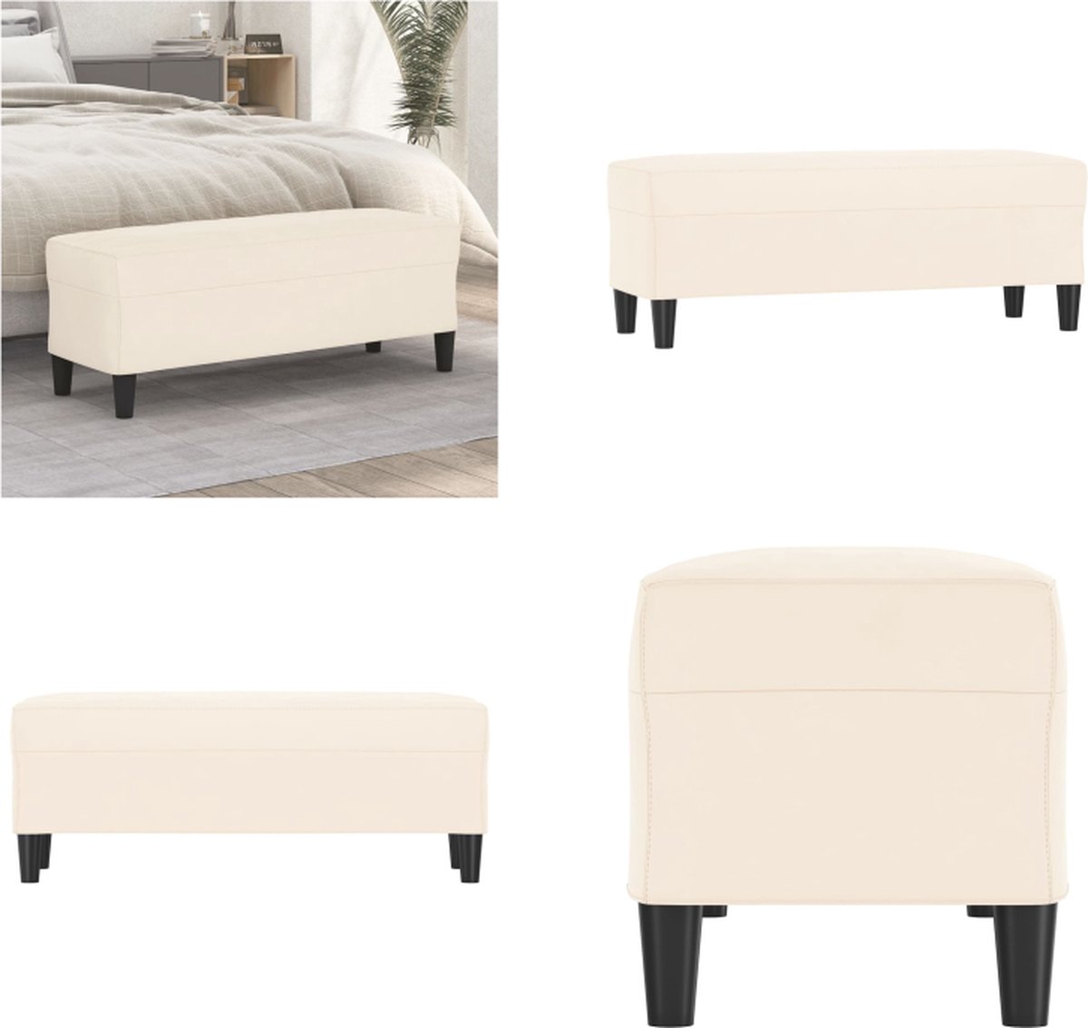 VidaXL Bankje 100x35x41 cm fluweel crèmekleurig Bankje Bankjes Bank Zitbank