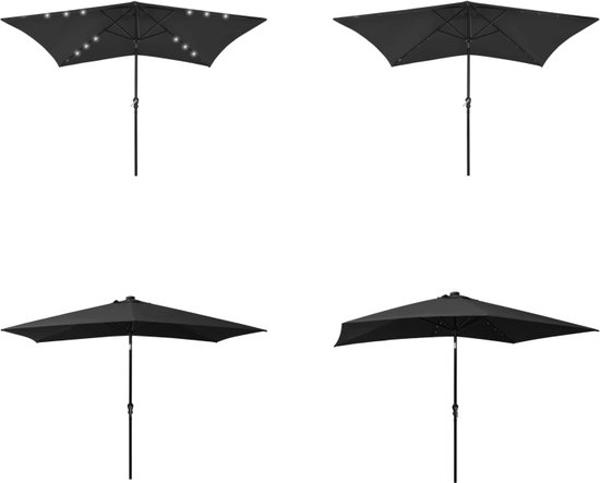 vidaXL Parasol met LED's en stalen paal 2x3 m zwart - Parasol - Parasols - Tuinparasol - Tuinparasols