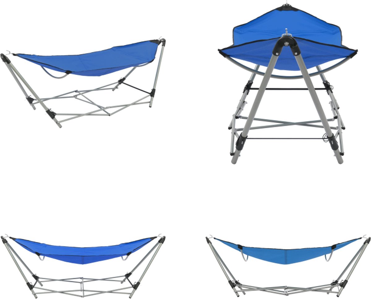 VidaXL Hangmat met inklapbare standaard blauw Hangmat Hangmatten Opvouwbare Hangmat Opvouwbare Hangmatten
